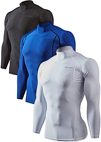 DEVOPS Men's 2~3 Pack Cool Dry Athletic Compression Mock Turtle Neck Baselayer Workout T-Shirts