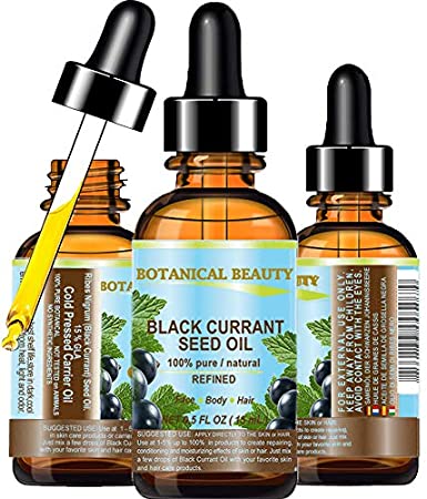 Botanical Beauty BLACK CURRANT SEED OIL 100% Pure/Natural/Undiluted/Refined Cold Pressed Carrier Oil. 0.5 Fl.oz. - 15ml. For Skin, Hair, Lip And Nail Care.