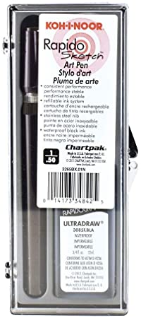 Koh-I-Noor Rapidosketch Technical Pen with Ink Bottle, Size 1, 0.50mm Line Width (3265BX.01N)