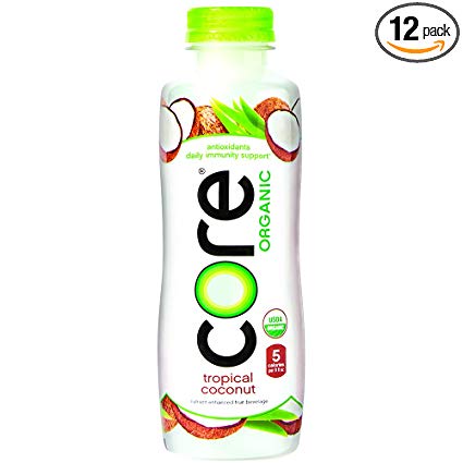 CORE Organic, Tropical Coconut, 18 Fl Oz (Pack of 12), Fruit Infused Beverage, Vegan/Gluten-Free, Non-GMO, Refreshing Flavored Water with Antioxidants, Great For Immunity Support