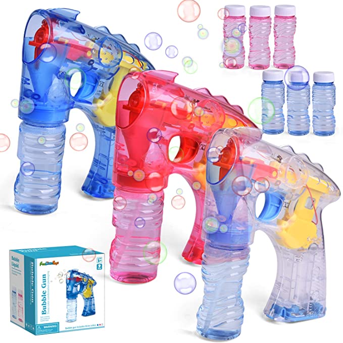 3 Bubble Guns with 6 Bottles Bubble Solution, Bubble Blower for Bubble Blaster Party Favors, Summer Toy, Outdoors Activity, Birthday Gift (Without Sound)
