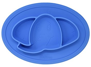 Kids Silicone Placemat Divided Plate with Travel Bag Elephant Salbree (Medium Blue)