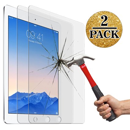 Screen Protector for iPad Air 1 2/ iPad Pro 9.7 Inch (2 packs), Jusney® 0.33mm Ultra Thin 9H Hard Crystal Clear Tempered-Glass High Response 3D Touch Compatible for Apple iPad 5 / 6