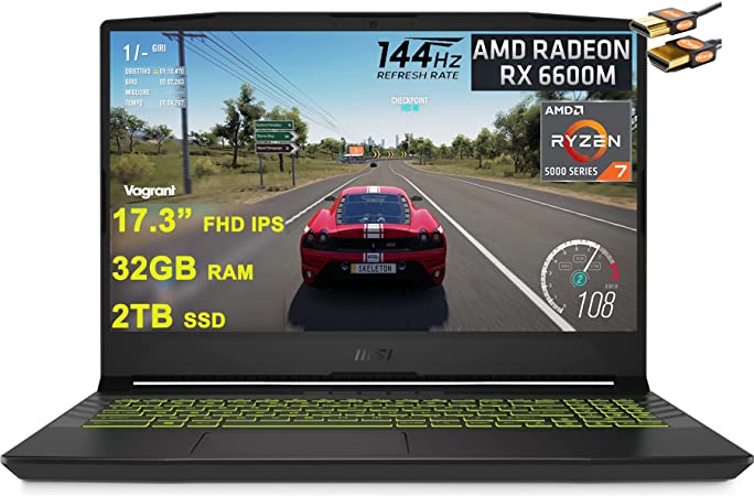 MSI Alpha 17 AMD Advantage Edition Gaming Laptop 17.3” FHD IPS 144Hz Display AMD Octa-core Ryzen 7 5800H 32GB RAM 2TB SSD AMD Radeon RX6600M 8GB USB-C Backlit Win11 Black   HDMI Cable