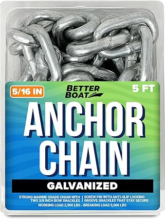 Galvanized Anchor Chain, Boat Anchor Chain, Anchor Chains for Boats, Galvanized Chain, 2 Boat Anchor Shackles and Chains Link Ends Marine Grade