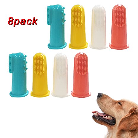 8 Pack Dog Finger Toothbrush,Dental Hygiene Finger Brushes for Small to Large Dogs, Cats and Most Pets