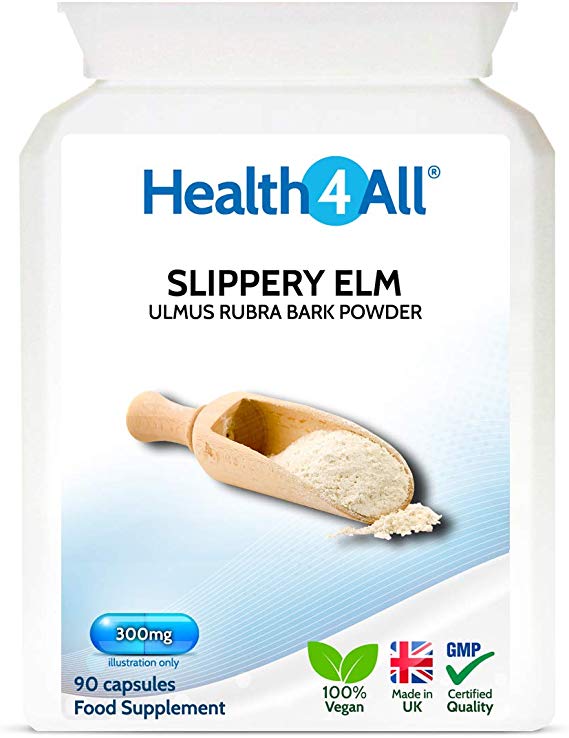 Slippery Elm 300mg 90 Capsules (V) Digestive Health. Acid Reflux Support. Vegan. Made by Health4All