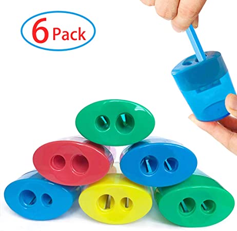 Pencil Sharpener Manual 6 Pack - HILELIFE Pencil Sharpener Handheld Number 2 Pencils Drawing Pencils Colored Pencil Sharpener 2 Holes Hand Held Pencil Sharpener for Kids