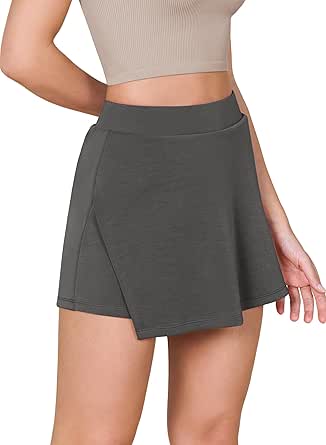 ODODOS Modal Soft Wrap Mini Skorts with Pocket for Women High Waist Asymmetrical Hem Relaxed Shorts