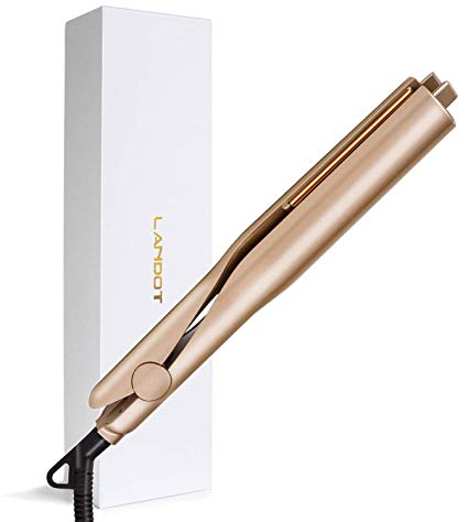 Flat Iron for Hair Curling Irons Hair Straightener Twist 2-in-1 Hair Curlers & Straightening Iron Hair Styling Tools Dual Voltages with 3D Concave and Convex Titanium-Plated 1 Inch Color Gold