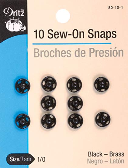 Dritz 80-10-1 Sew-On Snaps, Size 1/0, Black (10-Count)