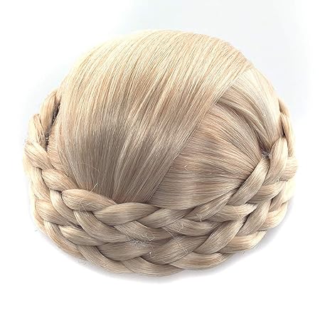 Small SizeSynthetic Hair Chignon Bun Donut Braided Hairpieces Scrunchie Clip in Hair Bun Extensions Straight Updo for Wedding Party Costume Women Beauty 6Colors avilable (#1003 （Beige）)