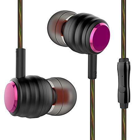 Wired Earbuds, BYZ Headphones with Mic, Stereo Wired Earphones, Tangle Free Cable, Ergonomic Design, 3.5mm Jack, Black Red