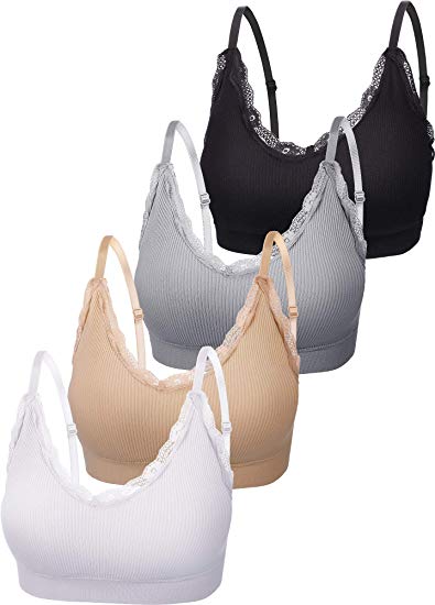 4 Pieces V Neck Cami Bra Padded Seamless Bralette Straps Sleeping Bra for Women Girls