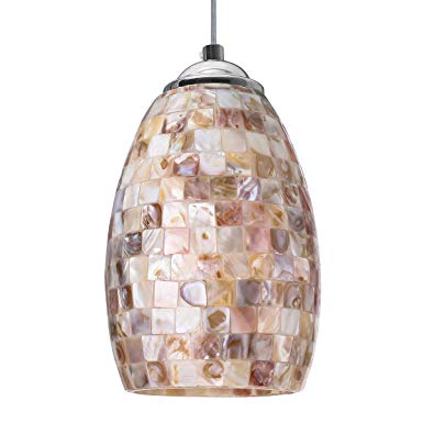 KingSo Contemporary Pendant Light   Hand-Crafted Mosaic Shell Glass, Satin Nickel Finish for Kitchen Island Dining Room Bar Cafe Shop(White)