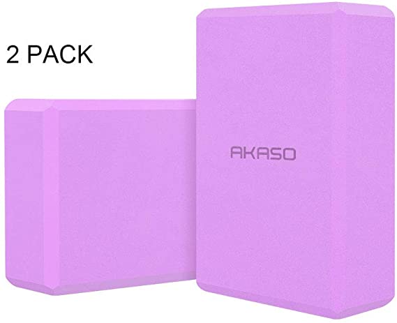 AKASO 2 Pack Yoga Blocks Non-Slip, High Density EVA Foam Blocks for Yoga, Pilates, Meditation to, Improve Strength, Aid Balance, Flexibility, Support and Deepen Poses