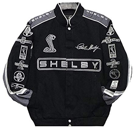 Carroll Shelby Cobra Collage Mens Black Twill Jacket by JH Design