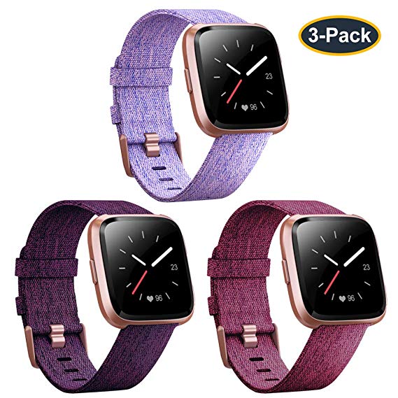KIMILAR 3-Pack Bands Compatible with Fitbit Versa/Versa 2/Versa Lite Edition, Large Small Soft Woven Fabric Breathable Accessories Strap Replacement Wristband Women Men Compatible Versa Smart Watch
