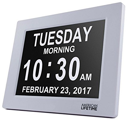 [Newest Version] American Lifetime - Day Clock - Extra Large Impaired Vision Digital Clock with 4 Alarm Options & Battery Backup (White)