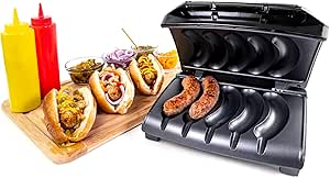 Homecraft Electric Sausage & Brat Grill with Oil Drip Tray, Carry Handle, and Cord Storage, up to 5 Links of Beef, Turkey, Chicken, Veggie Sausages, or Hot Dogs