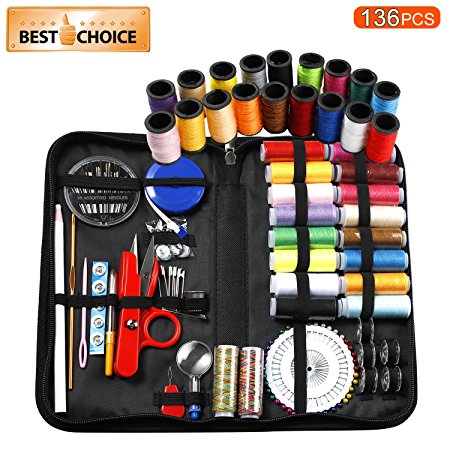 Sewing Kit，Sewing Tools Kit Case with 136 Sewing Supplies Accessories, Hand Sewing Needles Thread Scissor Pins Perfect for Travel Home Use or DIY Project