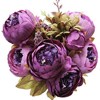 Luyue Vintage Artificial Peony Silk Flowers Bouquet, Purple