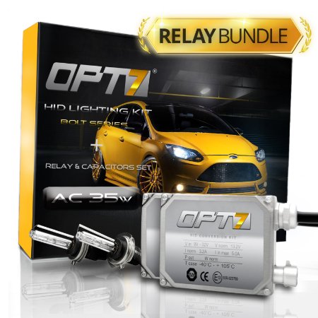 OPT7 Bolt AC HID Xenon Conversion Kit w Relay Harness and Capacitors - 2 Year Warranty - H7 5000K Bright White