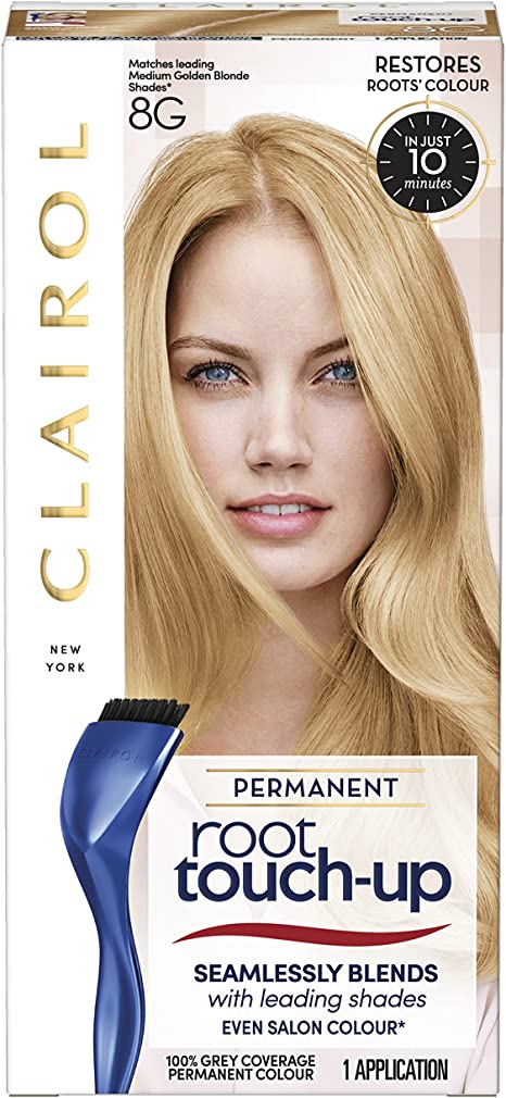 Clairol Root Touch-Up Permanent Hair Dye, 8G Medium Golden Brown, Long-Lasting Colour with Full Coverage and Easy Application, 50 ml