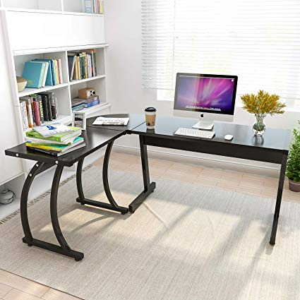 Coleshome L-Shape Corner Computer Office Desk PC Laptop Table Workstation Home Office 3-Piece (Black)