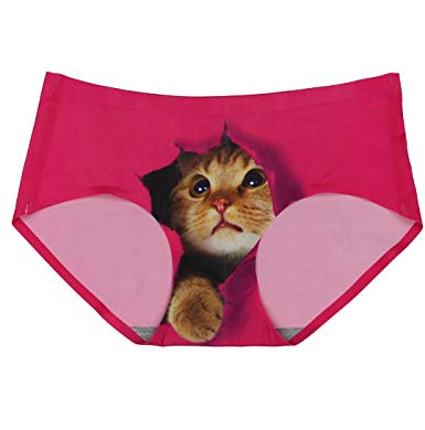 Geoot Smooth Traceless Lingerie Sexy Cat Printed Panty Sexy underwear (cat2 rose red)