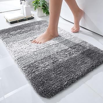 OLANLY Luxury Bathroom Rugs Mat 30x20, Extra Soft and Absorbent Microfiber Bath Rugs, Non-Slip Plush Shaggy Bath Carpet, Machine Wash Dry, Bath Mat for Bathroom Floor, Tub and Shower, Grey