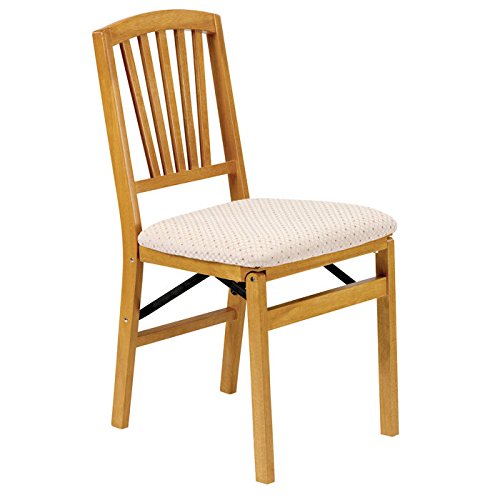 Stakmore Slat-Back Wood Folding Chairs w/ Upholstered Seats - Set of 2