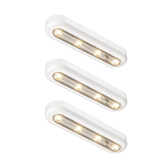 OxyLED Tap Closet Lights, Touch Light, 4 LED Touch Tap Light, Stick-on Push Light, Cordless Touch Sensor Night Light, Stair Lights, Light Panel, 3 Pack, Warm White, Battery Operated