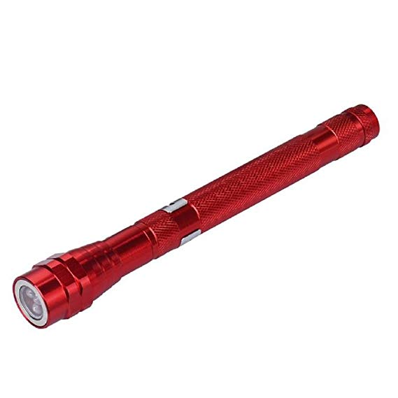 OVERMAL Flexible Torch Telescopic 3 LED Magnetic Pick Up Tool Light Flashlight (Red)
