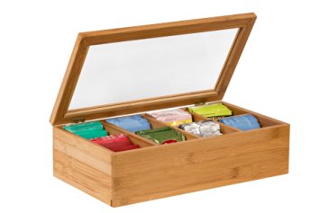 Saganizer Tea Box Tea Storage Bamboo Natural, Nice Tea Chest Tea Packaging Good for Tea Bag Holder