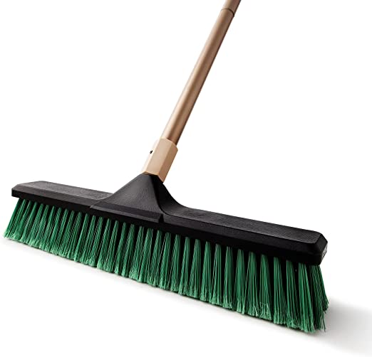 Eyliden 18" Wide Push Broom with 66" Long Handle, Heavy-Duty Professional Outdoor Indoor Brooms with Stiff Bristles, Garage Broom for Sidewalk Driveway Yard Patio Decks Bathroom Cleaning