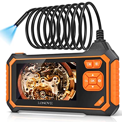 Borescope Inspection Camera, LONOVE Industrial Endoscope Camera HD 5.5mm 1080P 4.3" LCD Screen w/ IP67 Waterproof Snake Camera 6 LED Lights, Sewer Camera with Semi-Rigid Cable, Emergency Light -16.5FT