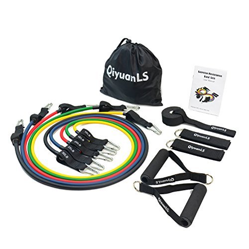 QiyuanLS 11 PC Versatile Heavy Resistance Bands Set for Full Body Workout, Fitness Routine, Rows, P90x, Mobile Workouts, Travel Workouts, Strength Training & Home Workouts