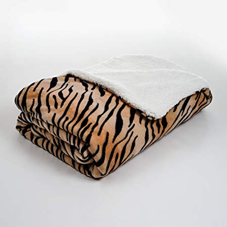 Lavish Home Fleece Blanket with Sherpa Backing, Twin, Tiger