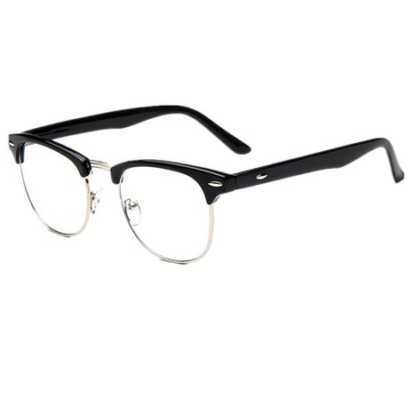 Shiratori New Vintage Classic Half Frame Semi-Rimless Wayfarer Clear Lens Glasses