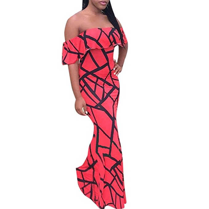 Hot Sale ! New Fashion Women Dress, Ninasill Exclusive Off Shoulder Boho Long Maxi Dress Evening Party Beach Dress Sundress (S, Red)
