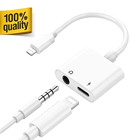 3.5mm Headphone Jack Adapter Dongle for Phone Xs/Xs Max/XR/ 8/8 Plus/X/ 7/7 Plus, 3.5mm Jack Converter Car Charge Accessories Cables & Audio Connector 2 in 1 Earphone Splitter Adaptor