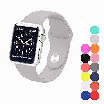 Apple watch band,XIYA Soft Silicone Replacement Sport style for Apple Watch Models,38mm/42mm,Included for 2 Lengths (Clouds-Gray,42mm)