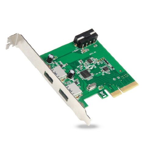 UNITEK Uspeed PCI-E to USB 3.1 2 Port Express Card and 4 Pin Male Power Connector, USB3.1 XHCI Host Controller Adapter, Support Dual SuperSpeed   10Gbps