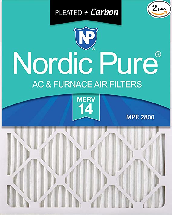 Nordic Pure 20x24x1 MERV 14 Plus Carbon Pleated AC Furnace Air Filters, 20x24x1M14 C-2, 2 Piece