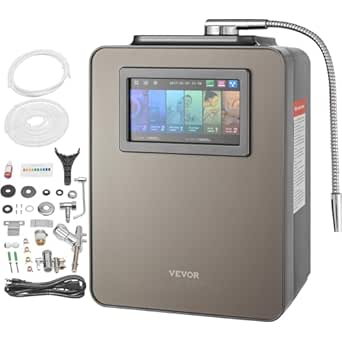 VEVOR Alkaline Water Ionizer Machine, pH 2.5-11.2 Alkaline Acidic Hydrogen Water Purifier, 6 Water Settings Home Filtration System, Up to -850mV ORP, 10000L Per Filter, UV Function, Water Heating