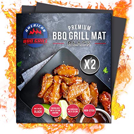 American BBQ Grill Mat - Set of 2 Non Stick Heavy Duty Grilling Mats - Perfect Barbecue Accessories - Reusable, 100% Safe and Easy to Clean - Suitable for All Grill Types - 10 Year Warranty