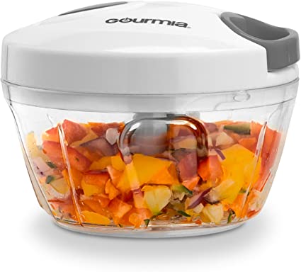 Gourmia GMS9280 Mini Slicer Pull String Manual Food Processor with Bowl & Removable Blade, Durable BPA Free Food Safe Material (2 Cup)