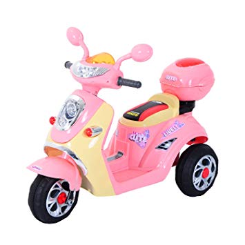 HOMCOM Kids Electric Ride On Toy Car Kids Motorbike Children Tricycle w/6V Chargeable Battery Headlight and Music (Pink)