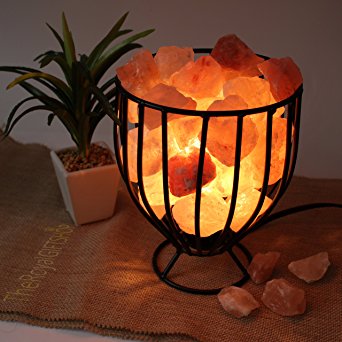 Clearance Sale: Genuine Glowing Himalayan Salt Lamp - Wrought Iron Basket with UL- approved Dimmer Cord and 15-Watt Light Bulb